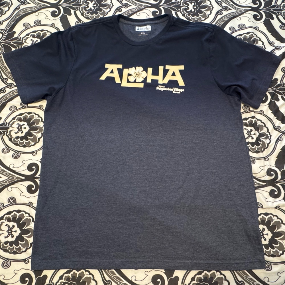 ALOHA Disney Polynesian resort Dark Blue Tee with Gold Print